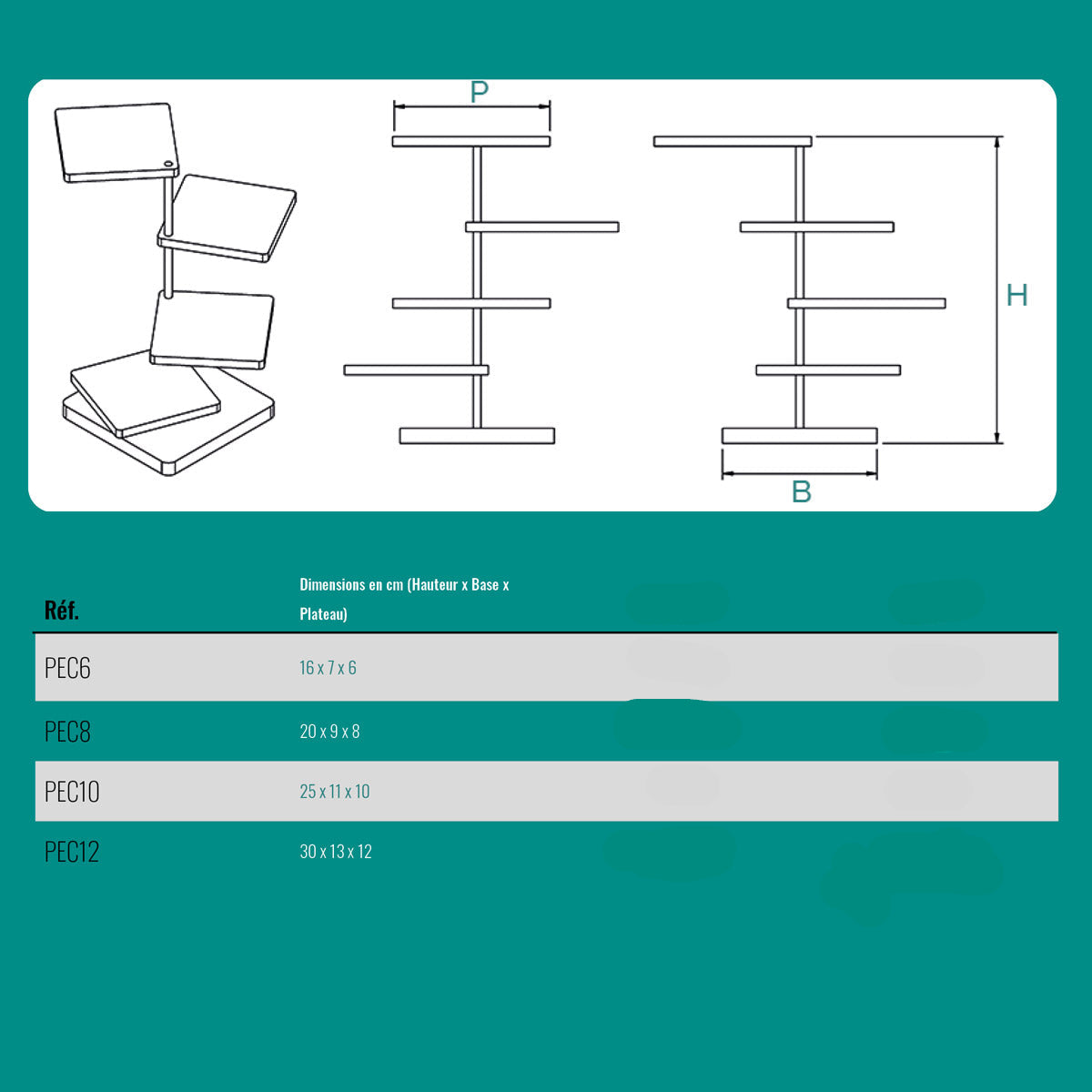 Plexiglas display stand with multiple square trays - Tray dimensions 6x6 Stem height 16cm