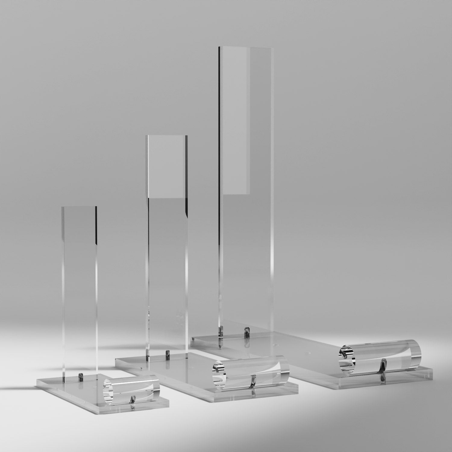 presentoir en plexiglas pour objets plat sans objets sur fond gris