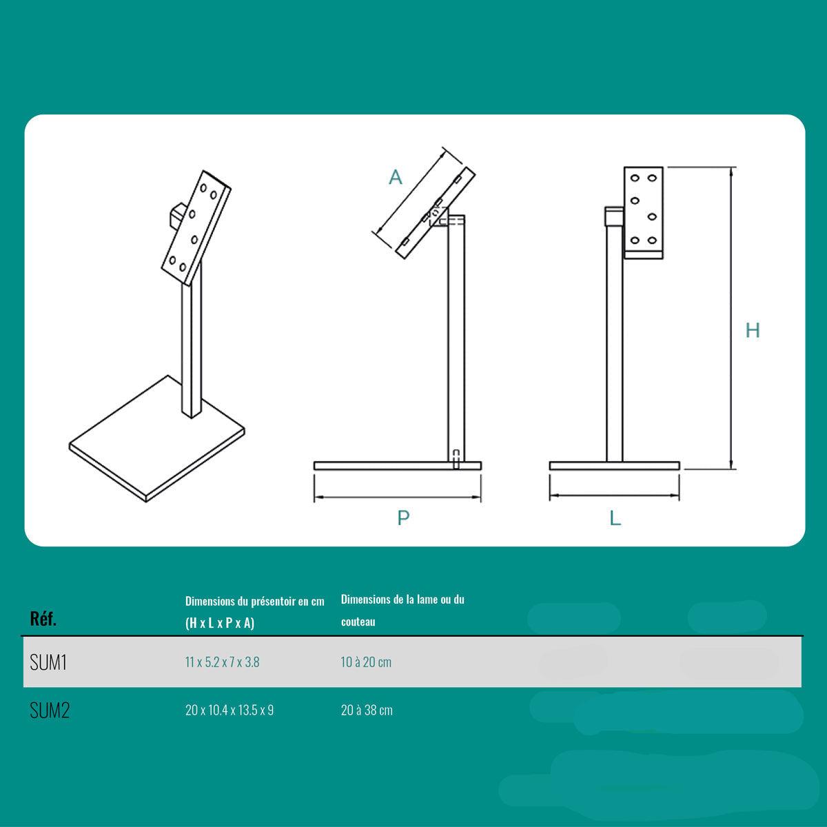 guide des tailles pour le presentoir aimante pour couteau et lames 