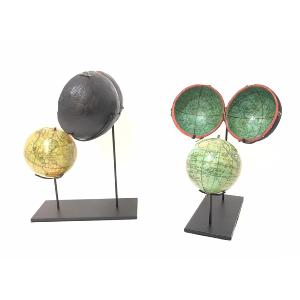 globe de poche sur des socles en acier noir 